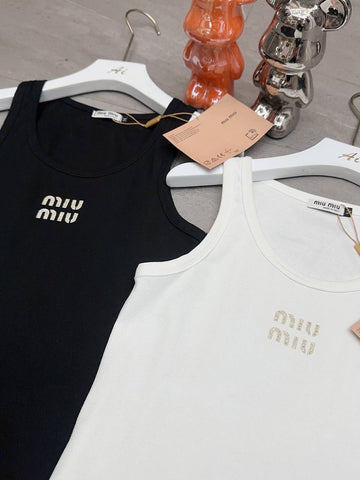 Pre Order Sparkle Logo Detail Ribbed Vest Top