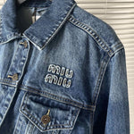 Pre Order Denim Frayed Luxury Logo Jacket