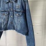 Pre Order Denim Frayed Luxury Logo Jacket