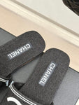 Pre Order Flat Denim Slides With Large White Logo