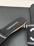Pre Order Flat Denim Slides With Large White Logo