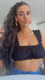 Shirred Milkmaid Bralet In Black
