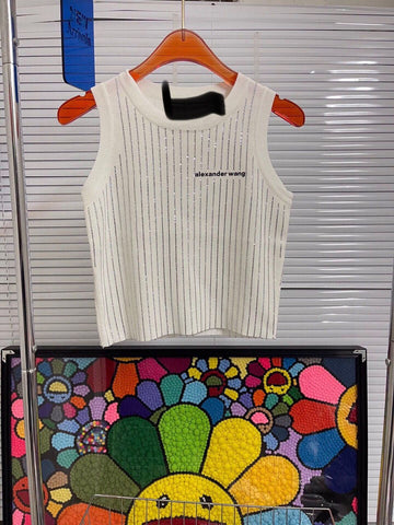 Pre Order Luxury Logo Sparkle Design Sleeveless Top (2 Colours)