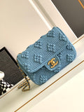 Pre Order Blue Denim Crochet Luxury Logo Chain Handbag