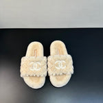 Pre Order Cream Soft Fur Luxury White Logo Slippers
