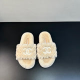 Pre Order Cream Soft Fur Luxury White Logo Slippers