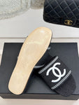 Pre Order Flat Denim Slides With Large White Logo