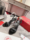 Pre Order Black Strap Luxe Heels With Red Bottom