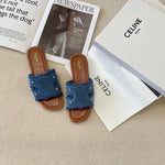 Pre Order Luxury Design Denim Frayed Logo Slides