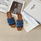 Pre Order Luxury Design Denim Frayed Logo Slides