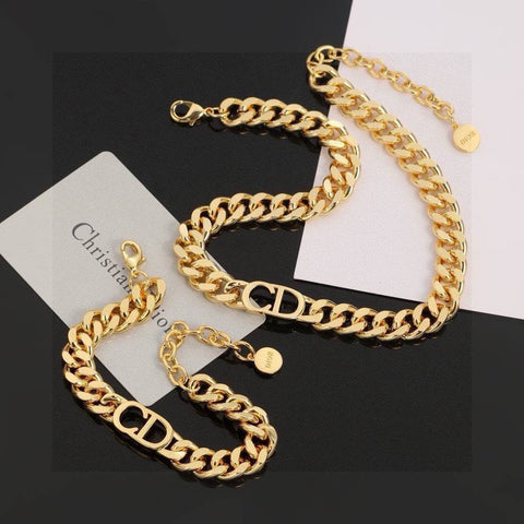 Pre Order Luxury Initial Gold Necklace & Bracelet Set