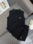 Pre Order Luxury Logo Half Buttn Sleeveless Top & Short Set