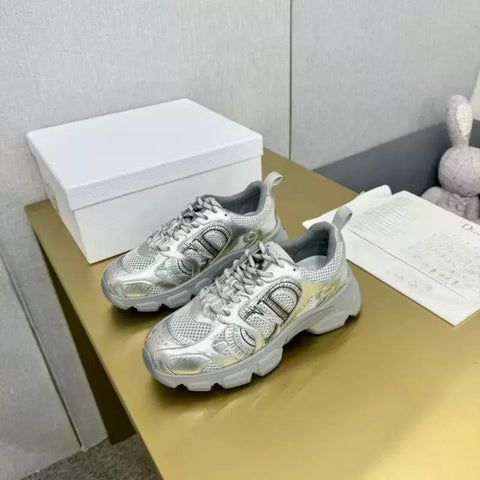 Pre Order Luxury Logo Trainers In Grey/Silver
