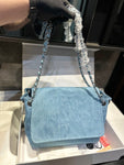 Pre Order Luxury Fainted Logo Detail Denim Chain Handbag