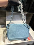Pre Order Luxury Fainted Logo Detail Denim Chain Handbag
