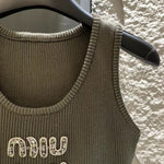Pre Order Luxury Sparkle Vest Top In Khaki