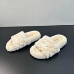 Pre Order Cream Soft Fur Luxury White Logo Slippers