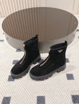 Pre Order Front Zip Logo Suede Boots