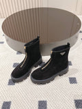 Pre Order Front Zip Logo Suede Boots