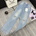 Pre Order Luxury Logo Design Ripped Flared Jeans