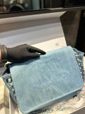 Pre Order Luxury Fainted Logo Detail Denim Chain Handbag