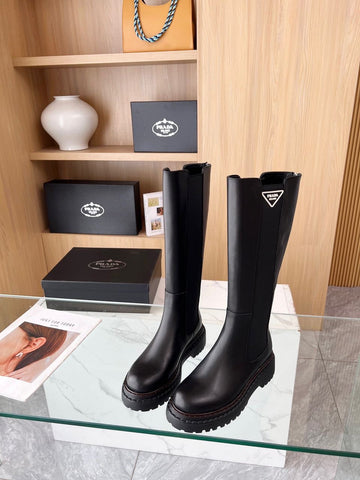 Pre Order Black Leather Luxury Logo Calf Boots
