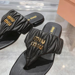 Pre Order Luxury Pleated Design Logo Flip flops