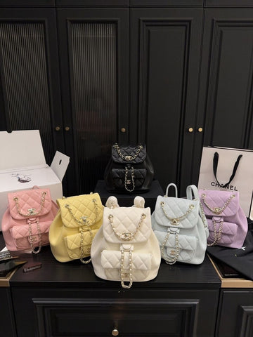 Pre Order Luxury Logo Double Chain  Backpack (6 Colours)
