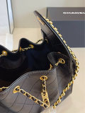 Pre Order Black & Gold Luxury Logo Chain Bucket Bag