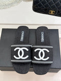 Pre Order Flat Denim Slides With Large White Logo