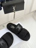 Pre Order Double Strap Luxury Logo Design Teddy Slippers