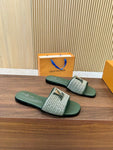 Pre Order Luxury Gold Logo Wicker Flat Mules (8 Colours)