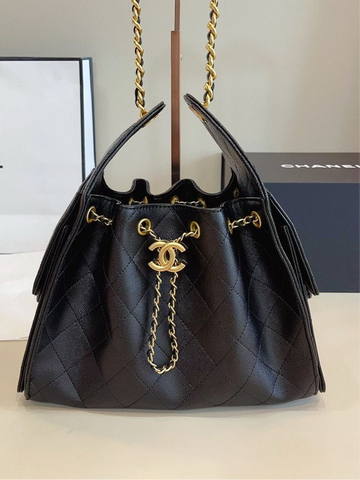 Pre Order Black & Gold Luxury Logo Chain Bucket Bag