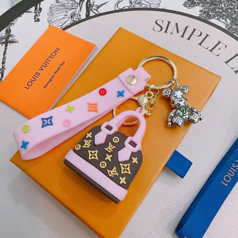 Pre Order Pink Handbag & Bear Luxury Design Combo Keychain