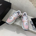 Pre Order Luxury Pink & Silver Double C Logo Trainers