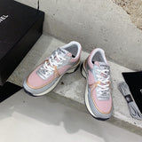 Pre Order Luxury Pink & Silver Double C Logo Trainers