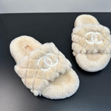 Pre Order Cream Soft Fur Luxury White Logo Slippers