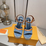 Pre Order Luxury Denim Logo Design Wedges