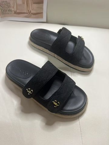 Pre Order Luxury Gold Letter Logo Strap Slides