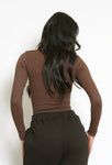Long Sleeve Shaping Bodysuit In Brown