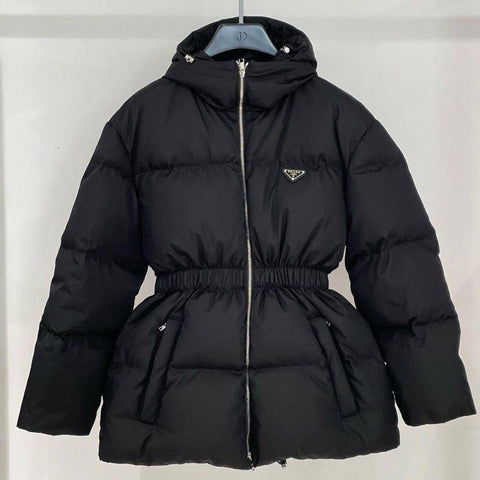 Pre Order Hooded Luxury Logo Scrunch Waist Puffer Coat
