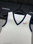 Pre Order V Neck Ribbed Top With Luxury Logo