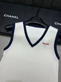 Pre Order V Neck Ribbed Top With Luxury Logo