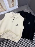 Pre Order Luxury Logo Half Buttn Sleeveless Top & Short Set