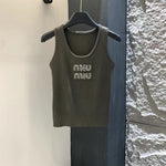 Pre Order Luxury Sparkle Vest Top In Khaki