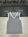 Pre Order V Neck Ribbed Top With Luxury Logo