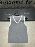 Pre Order V Neck Ribbed Top With Luxury Logo