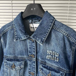 Pre Order Denim Frayed Luxury Logo Jacket
