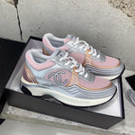 Pre Order Luxury Pink & Silver Double C Logo Trainers