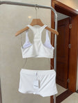 Pre Order Luxury Logo Band Ribbed White Set